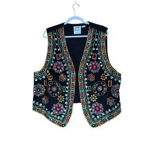 Vintage 90s Boho Embroidered Folk Artsy Vest Hippie Street Styles Size 2 (L/XL)